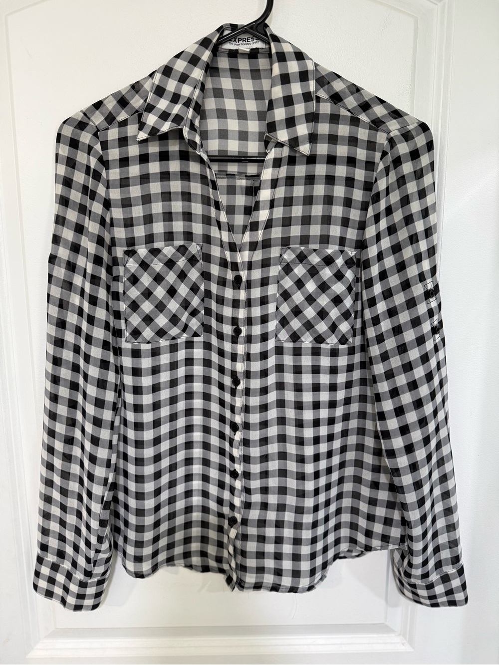 Express Black and White Checked Portofino Shirt XS